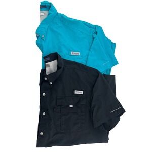 Columbia PFG Bahama Fishing Shirts Mens Black & Teal Short Sleeve Omni-Shade 3XT